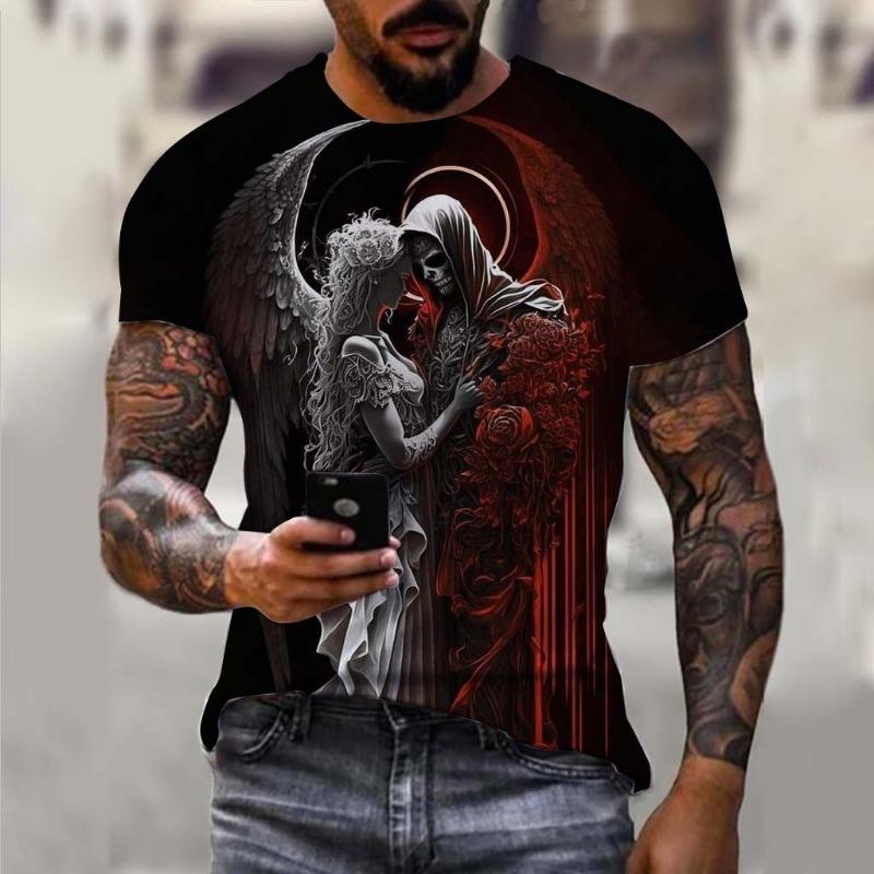 Men's T-Shirt Undead Skeleton Pattern 3d Print Short Sleeve  Casual Man Clothes Summer