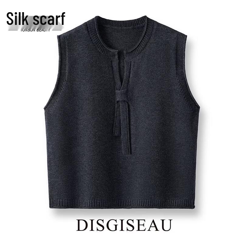 

Женский однотонный вязаный жилет с круглым вырезом One Size