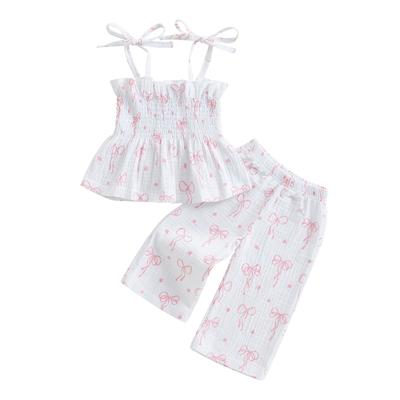 Toddler Girls 2PCS Summer Sets Sleeveless Bow Print Cami Tank Tops Elastic Band Pants Set
