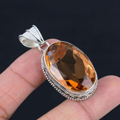 Hänge med honungscitrin ädelsten Massivt 925 sterlingsilver hänge Smycke Gåva För Unisex