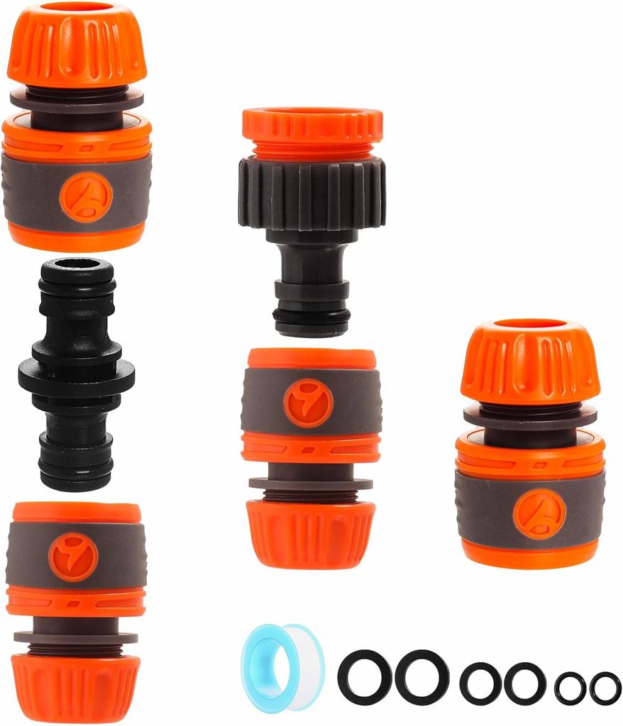 Garden Hose Connector and Accessories Set - Outside Faucet to Hose Adapter, 3/4" and 1/2" Dual Male Connectors