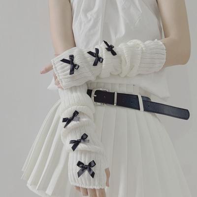 Bowknot Y2K Oversleeve Elastic Warm Sleeves Arm Cover Bow Fingerless Gloves  Girl Party