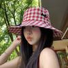Sun Protection Drawstring Sun Hat Small Lattice Bow Bucket Hat Sweet Plaid Hiking Cap  Famale