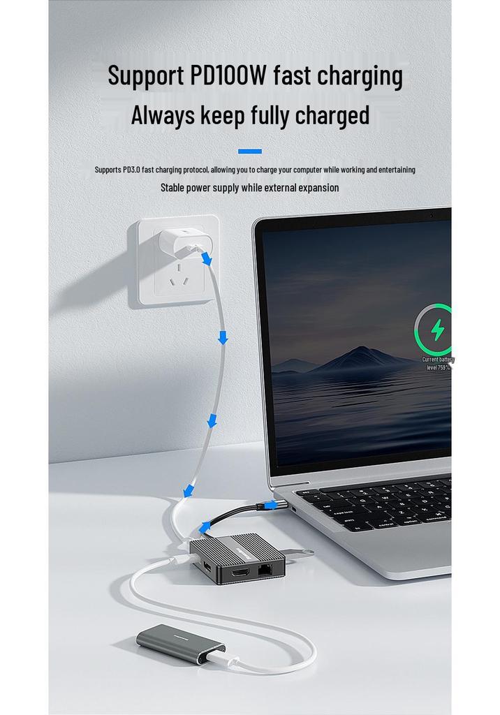 Dual HDMI Triple Monitor Dock with 4K60Hz, Gigabit Ethernet, and USB 3.2 Splitter for Laptop Expansion