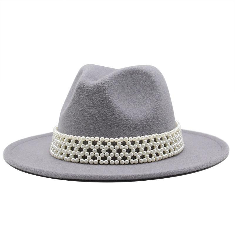 Ladies Hat Trendy British Style Versatile Jazz Hat High-End Pearl Woolen Top Hat