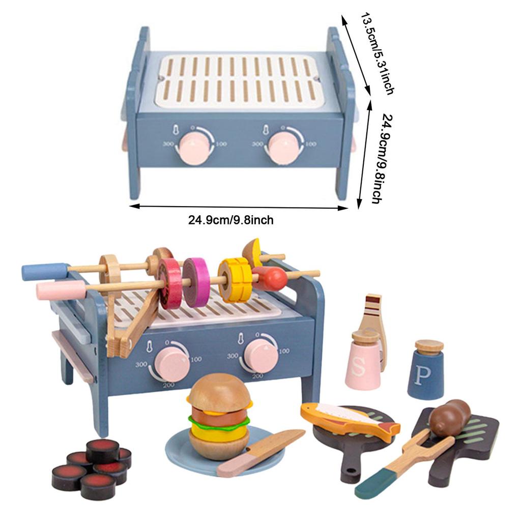 Kids Role Play Kitchen Set with Cutting Toy Accessories for BBQ Fun Play Food Set Pretend Play BBQ Grill Cooking Fun