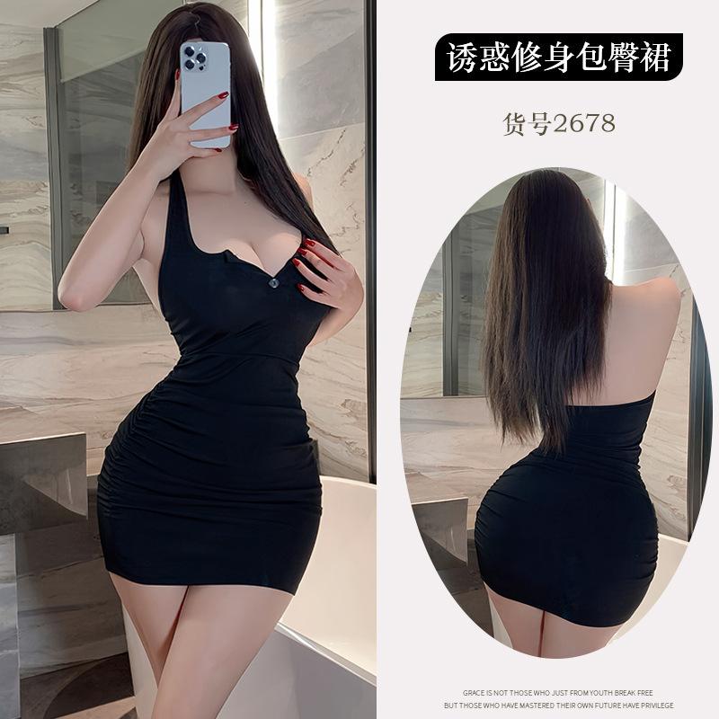 New milky pure desire sexy halterneck open backpack hip skirt hot girl thin woman dress