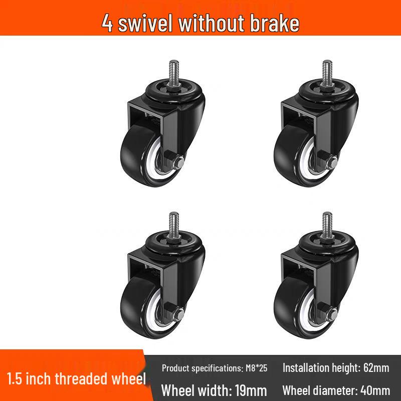 Tysta svängbara hjul med broms, 1,5-3 tum, kraftig lastbärighet för dragkärror