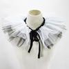 Women Tulle Ruffled Fake Collar Multi-Layered Mesh Clown Choker Lace-Up Ribbon Neck Ruff Shawl Fake Collar