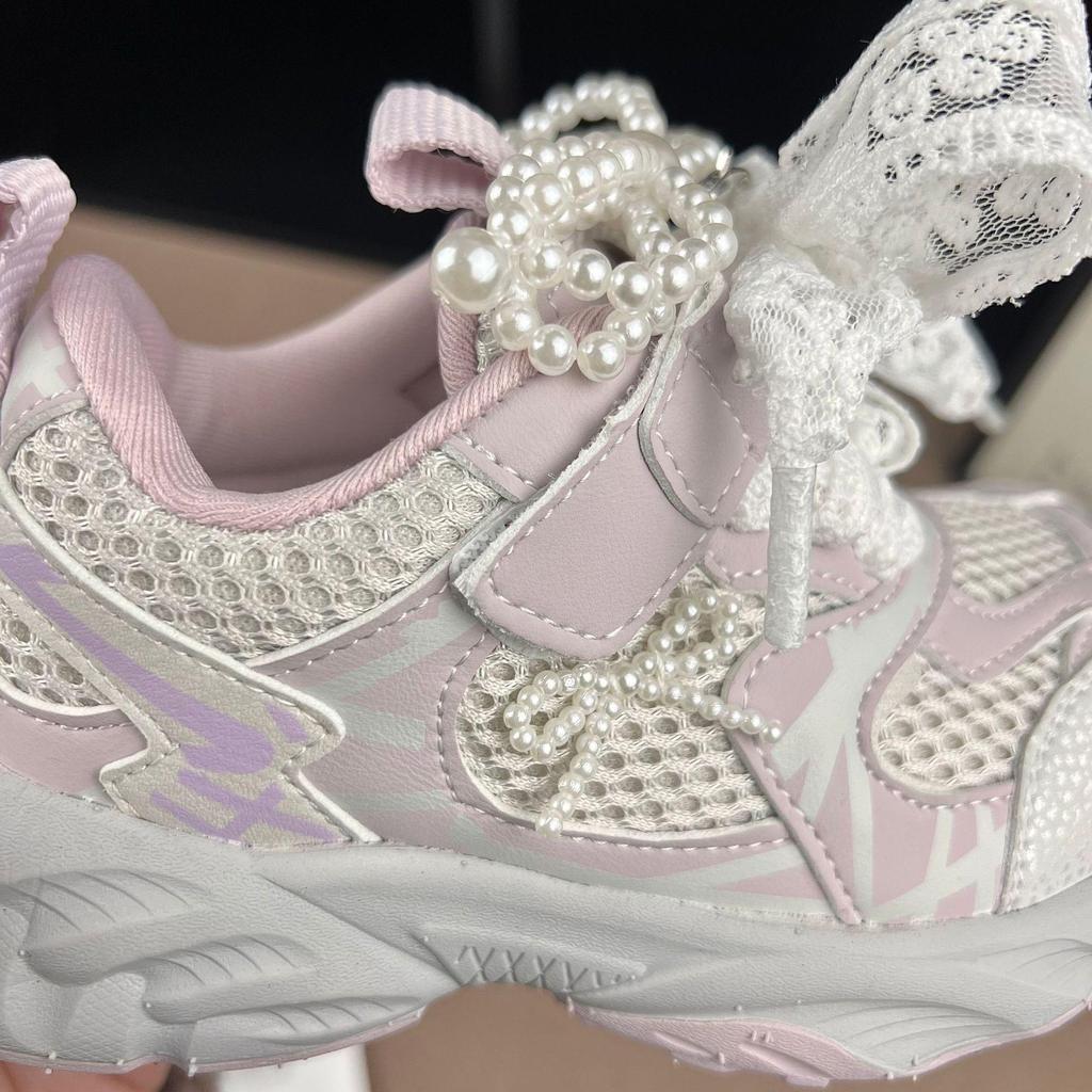 Girls' Lightweight Rhinestone Bow Sneakers - 2026 Spring/Autumn Fashion Sports Shoes