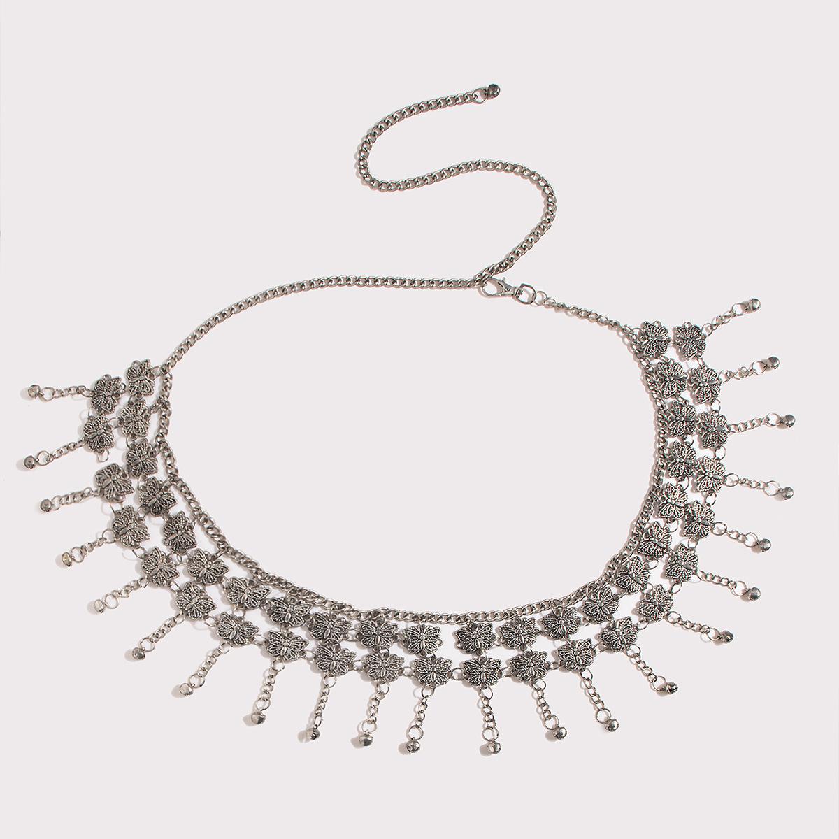 

Новый женский многобабочковый, античное серебро, ретро, колокольчик с обильной резьбой, танец живота, поясная цепочка, этнический стиль, богемный