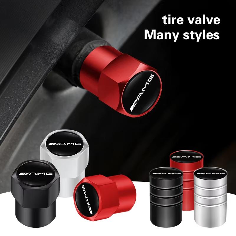 Auto Reifen Felgen Ventilkappen Abdeckung Zinklegierung Leder Auto Schlüsselanhänger Ring Schlüsselanhänger Für Mercedes Benz AMG W203 W206 W220 W205W211W212