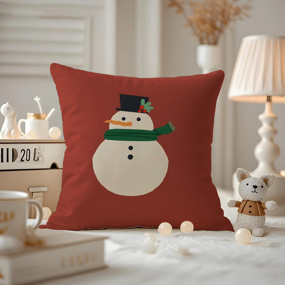 

Christmas Red Santa Snowman Cushion Cover Anti-dustmite Pillowcase Invisible Zipper Silky Short Plush Sofa Cushion Cover 12x12Inch