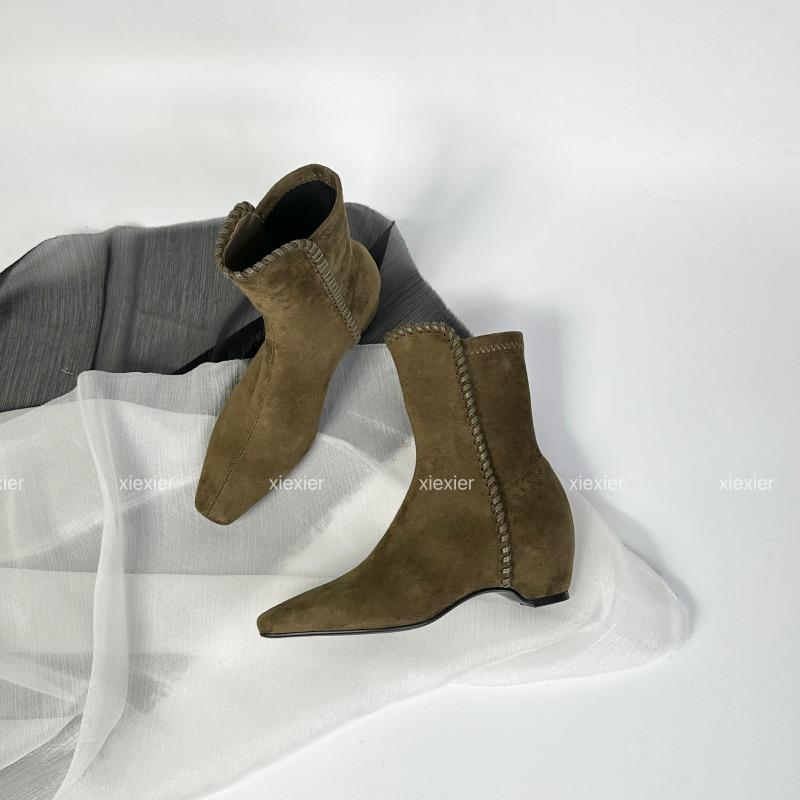 Ankle Women's Boots Square Toe Suede Low Heels Shoes Fashion Dress Woman Short Boots 2025 Winter Designer New Botas De Mujer