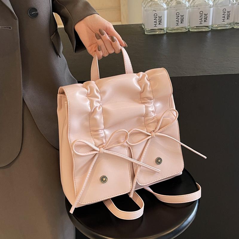 Solid Bow Tie Style Solid Quality Luxury Sense Compact Backpack for Women Designer Casual New Style