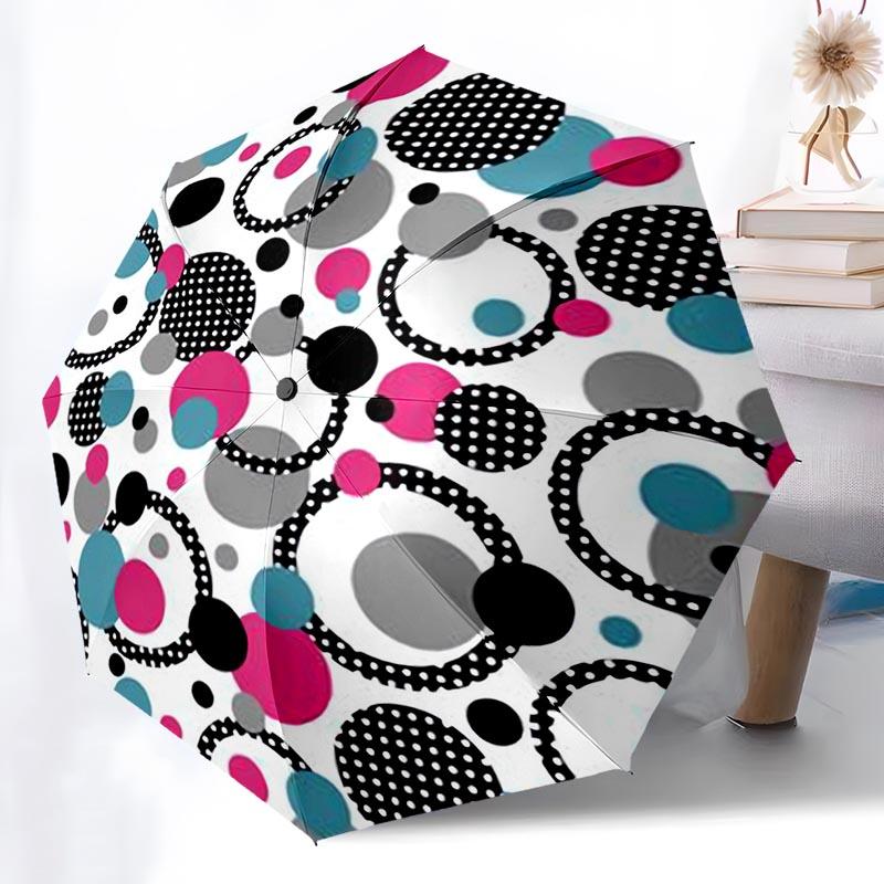 Geometric Gold Pattern Folding Umbrella Fashion Auto-Open 8 Iron Ribs Plastic Handle Foldable Sunshade Perfect Christmas Gifts