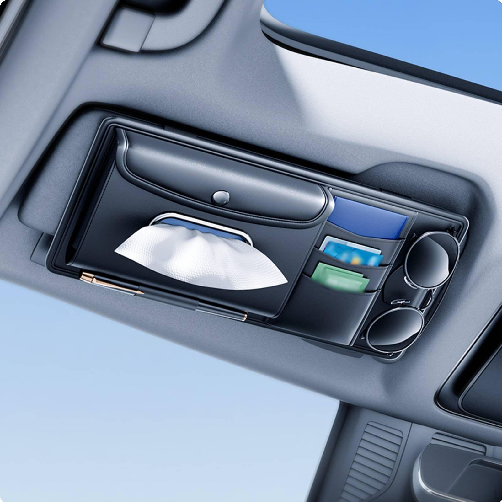 Car Sun Visor Storage Pouch MultiFunctional Leather Universal Fit Vehicle Document