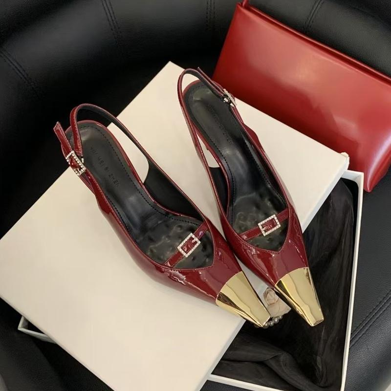 Fashion SUOJIALUN New Women Pumps Shoes Fashion Mix Color Ladies Eelgant Sandal Shoes Pointed Toe Thin High Heel Dress Slingback Shoes