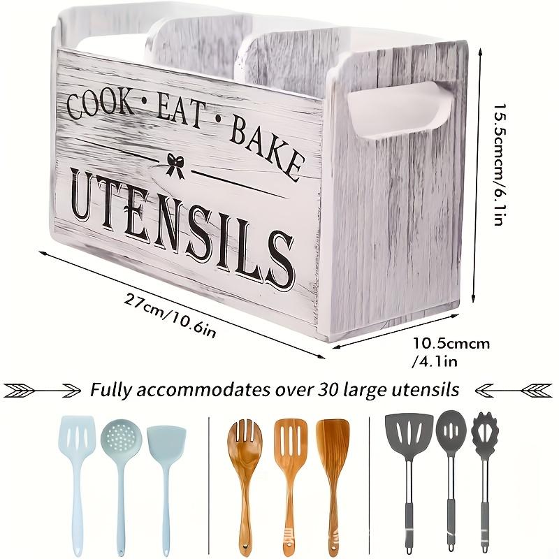 Wooden Kitchen Utensil Holder Cutlery Organizer Caddy Countertop Flatware Storage Box For Spoon Fork Knife Chopsticks