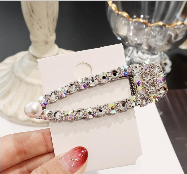 Luxury Full Crystal Pearl Hair Clips Pins Fashion Geometric Waterdrop Rectangle Duckbill Clip For Women Girls Hair Accessories