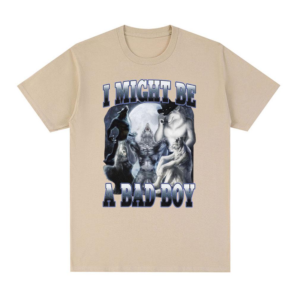 Alpha I Might Be A Bad Boy Wolf Funny Meme Graphic T Shirt Men Women Fashion Vintage Short Sleeve T-shirt Casual Cotton T-shirts