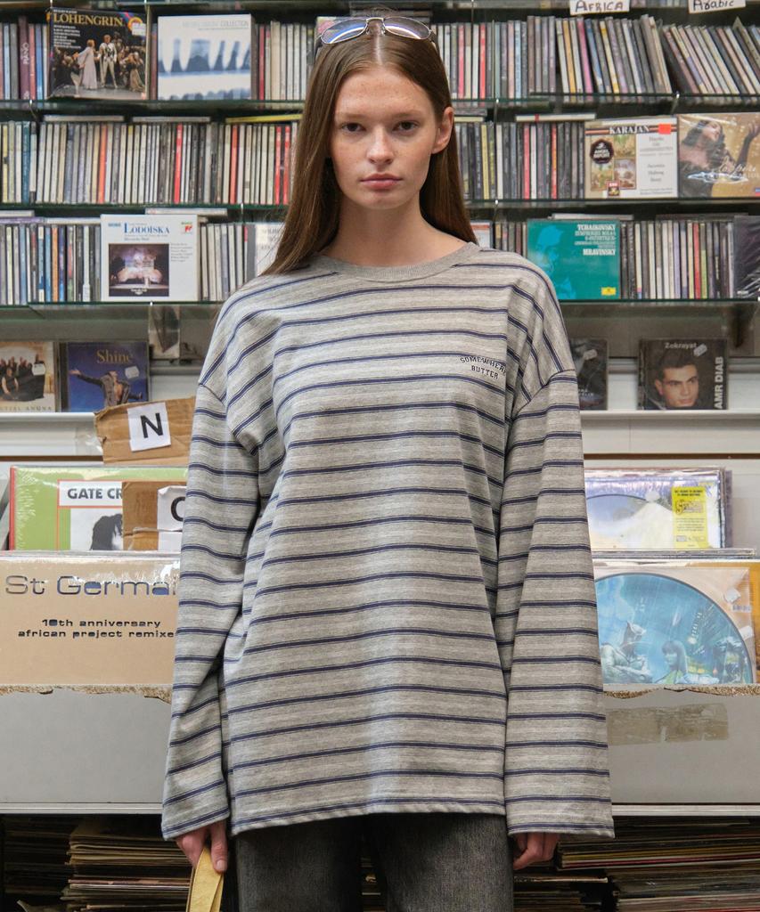 SOMEWHEREBUTTER Timber Stripe Long Top - Gray