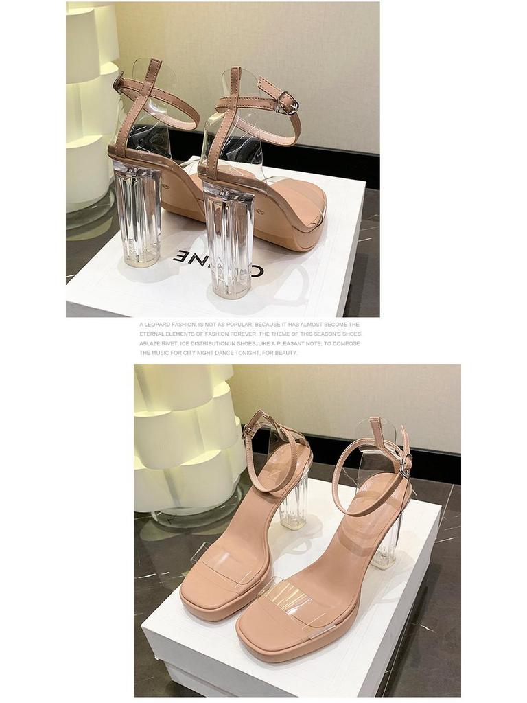 2024 Women's Transparent High Heels: Waterproof Platform Crystal Sandals with Thick Heel, Summer Fairy Style