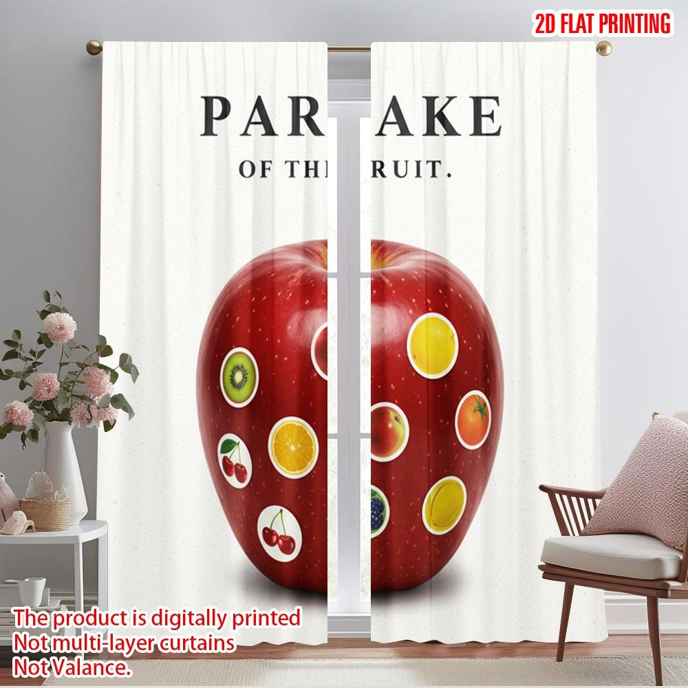 2pcs 2D Flat Printing Window Curtains Partake Fruit Apple Fabric Without Electricity Family Party Use for Photo Booths & Events