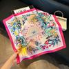 Silk scarf women's spring and autumn decoration versatile ins simple style striped square scarf streamer simulation silk fashion scarf scarf scarf