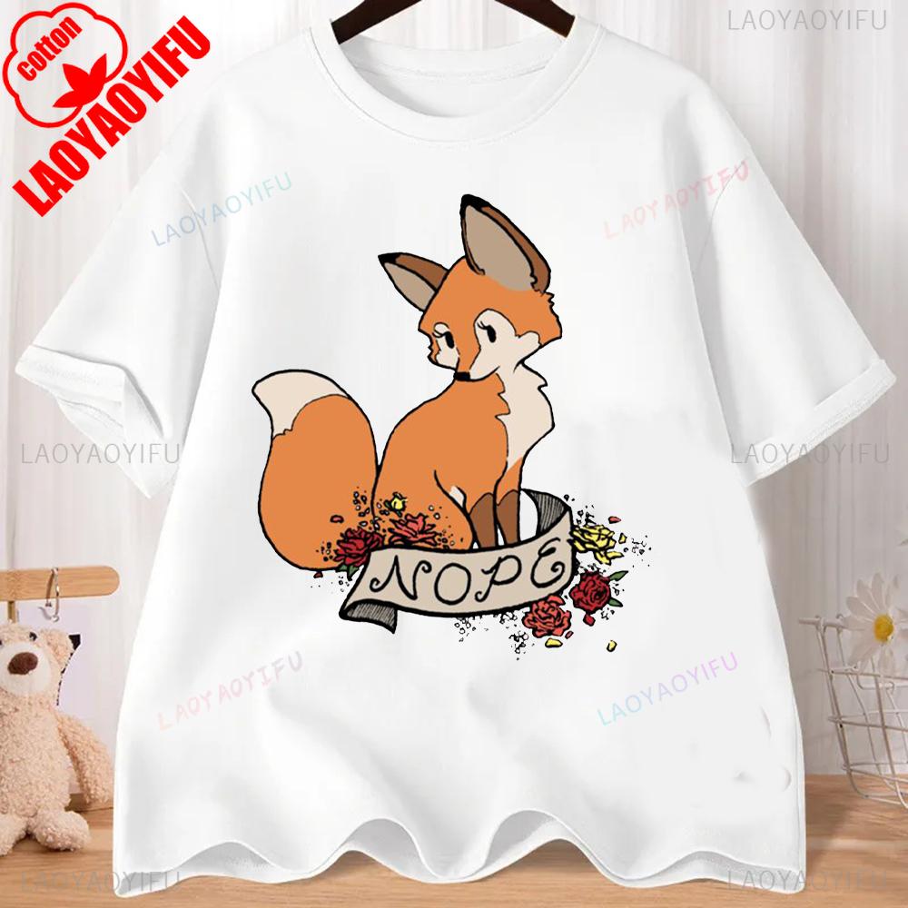 Lovely Cartoon Fox Graphic T-shirts Comfort and Fashion Coexist Short-sleeve Round Neck Regular Fit Clothes CRAZY FOX LADY