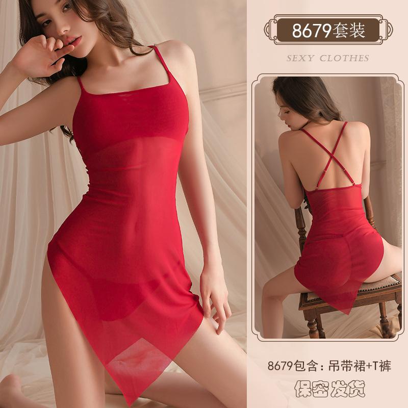 Sexy unterwäsche Sexy strumpf Mesh nachthemd Seite split heißer dünne perspektive pyjamas frauen uniform