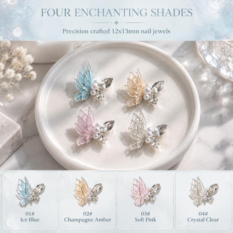 6Pcs New Zircon Nail Art Rhinestones 3D Double Layer Thin Wing Butterfly Nail Charms Decor Gems Nail Beauty