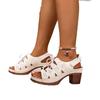 Women's Wide Width Peep-Toe Slides, Chunky Heel Slip-On Sandals, Comfortable Summer Slippers for Women