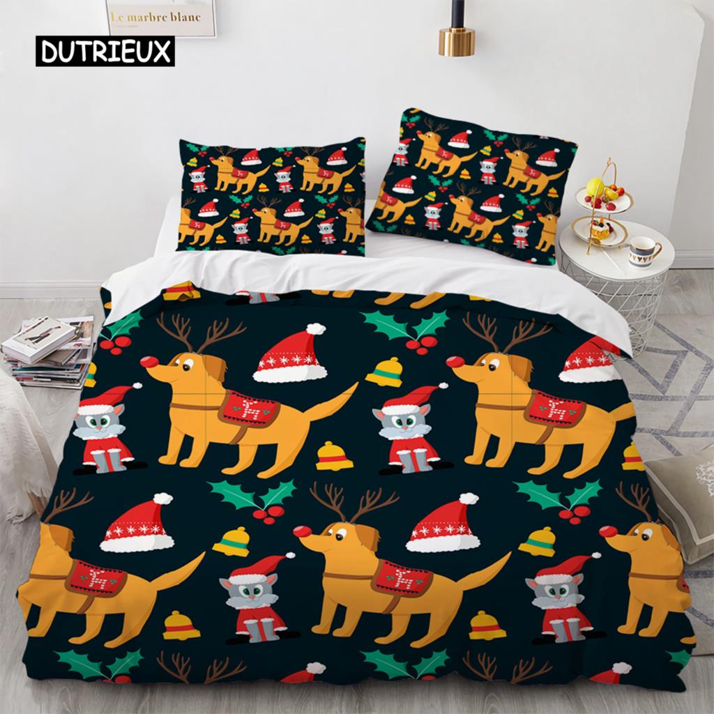 Corgi Dog King Queen Duvet Cover Yellow Cartoon Puppy Bedding Set for Kids Boys Girls Kawaii Pet Animal Pink 2/3pcs Quilt Cover