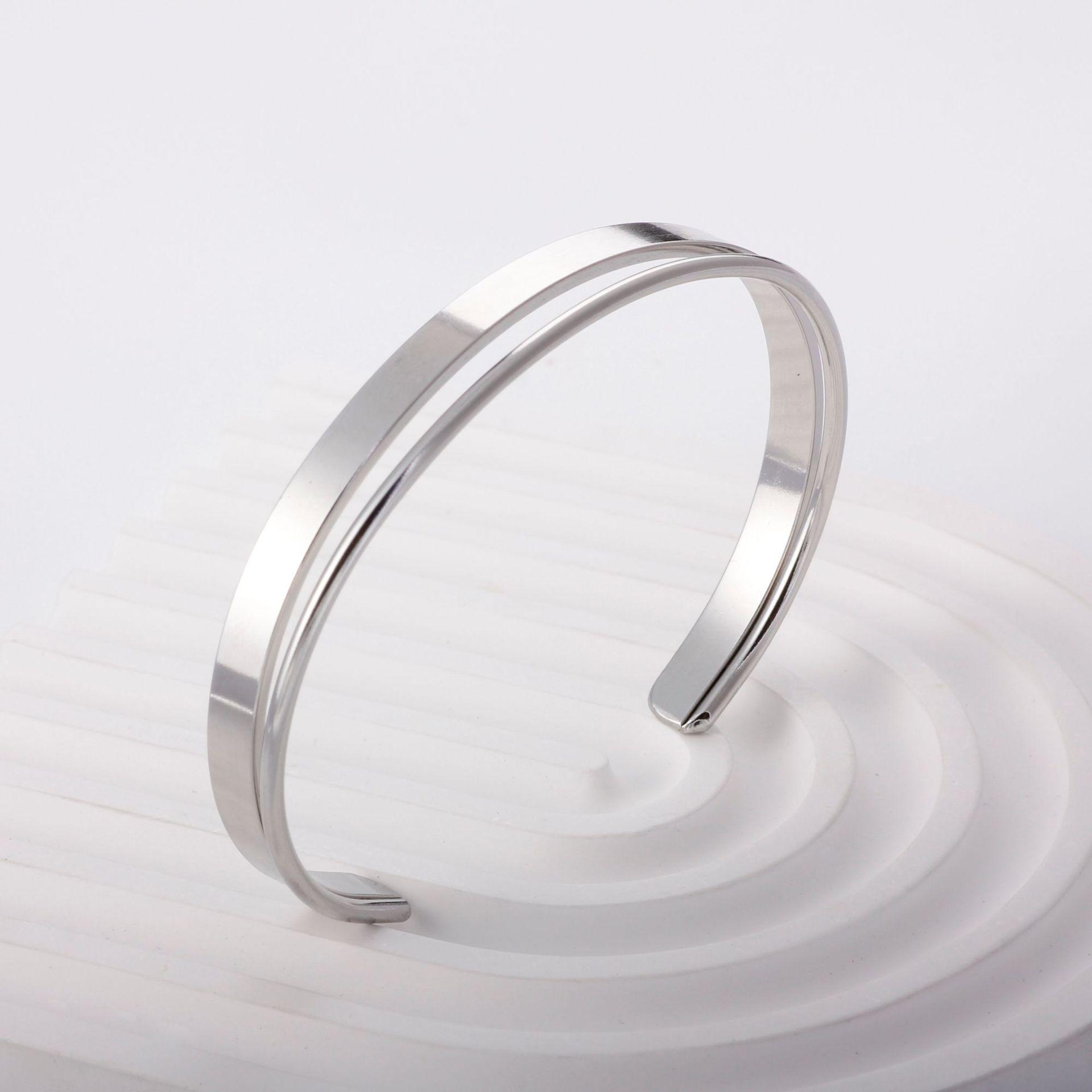 European-American Stainless Steel Open Bangle - Colorfast Titanium Steel with High-End Feel, Cold Style