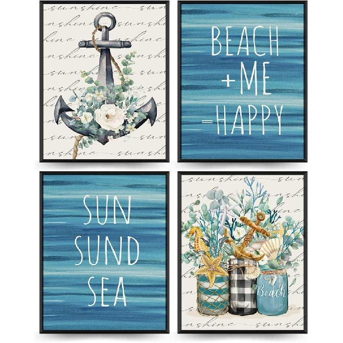 PLKMK Bee Wall Decor Set of 4,Bee Decor for Home,Bumble Bee Decor,Bee Home Decor,Summer Decor for Home,Bee Kind Wall Art,Yellow Decor,Bee Happy Sign Summer - Sea