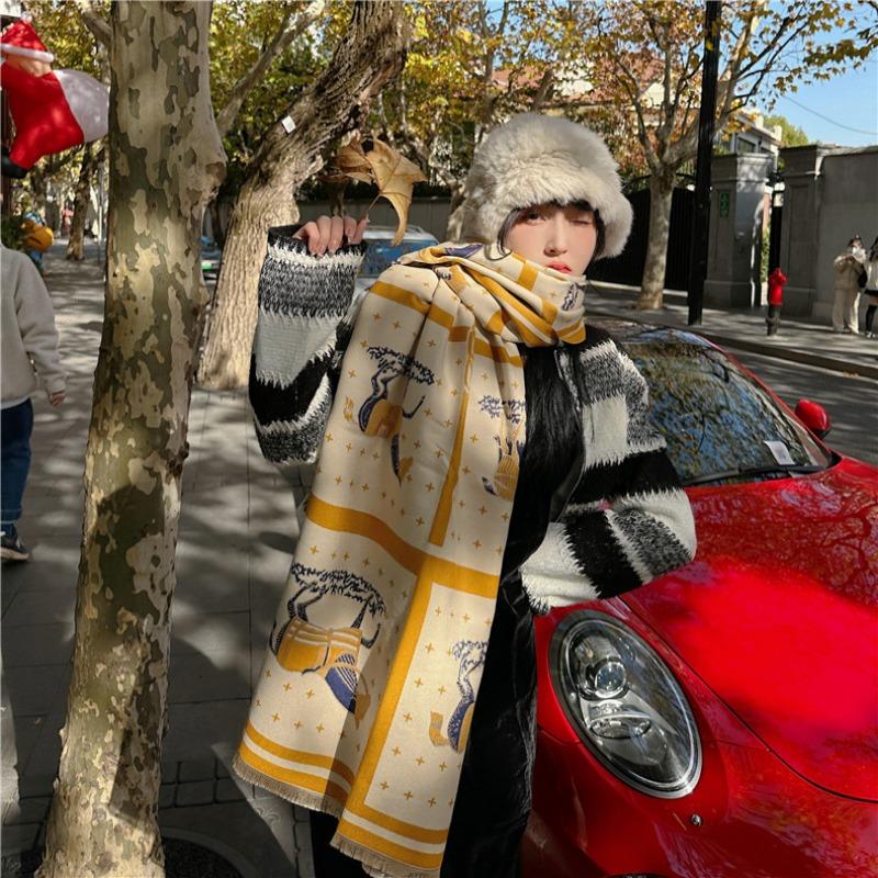 

Shawl women s scarf autumn and winter warm thickened imitation cashmere outer scarf versatile double-sided color new dual-purpose 180x65cm