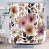 1 Soft Pink Peach White Floral Shower Curtain - Watercolor Rose Peony And Dark Green Leaves Vintage Botanical Print, Polyester