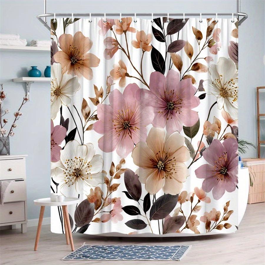 1 Soft Pink Peach White Floral Shower Curtain - Watercolor Rose Peony And Dark Green Leaves Vintage Botanical Print, Polyester