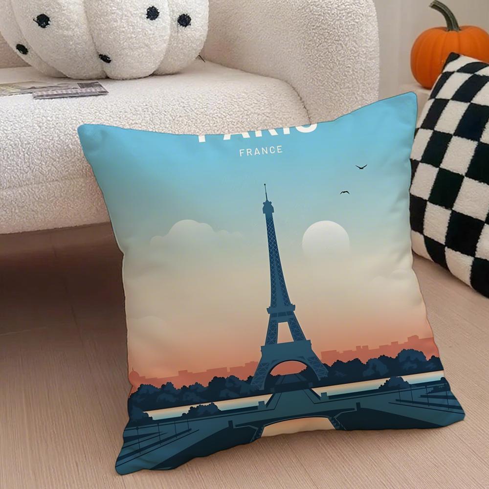 The beautiful scenery France the EEiffel Tower Cushion Cover Throw Pillow Cover Hidden Button Durable Polyester Chair Cushion