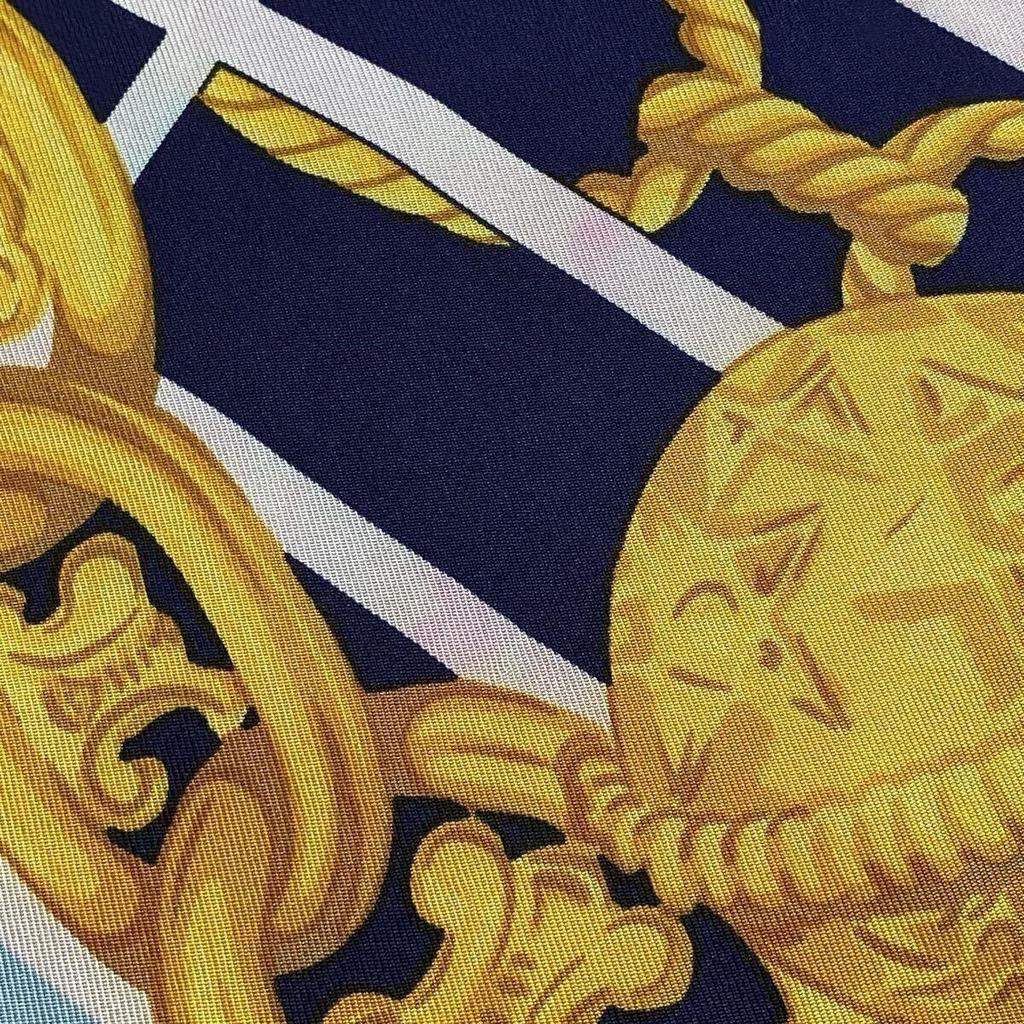 Used CELINE scarf silk marine style chain Macadam Triomphe navy red gold large vintage