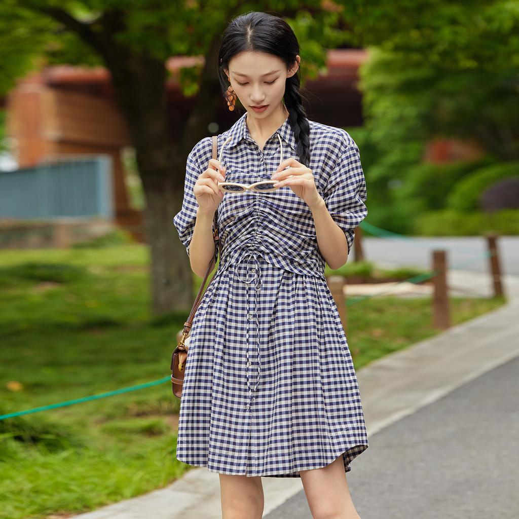 Age Reducing Temperament Plaid Short-sleeved Dress