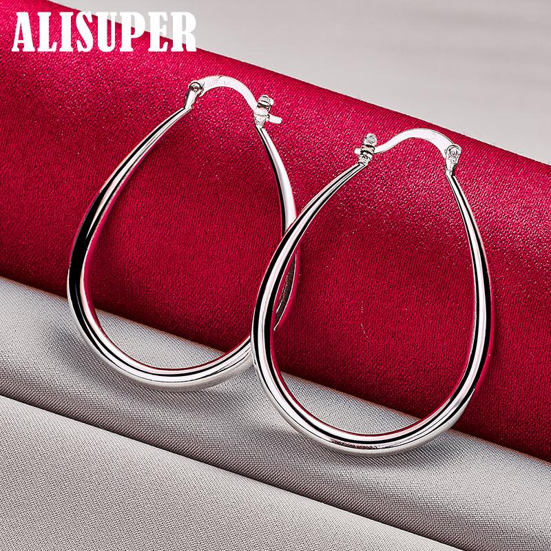 925 Sterling Silver Smooth Circle 41mm Hoop Earrings Jewelry