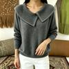 Women's Color Beaded Turn-Down Collar Pullover Sweater Knit Top - Cute Casual Long Sleeve