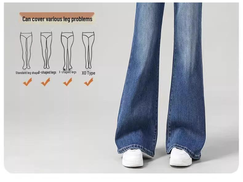 Women's High-Waisted Wide-Leg Flared Jeans - Spring 2025, Slimming, Loose-Fit, Non-Cling, Blue