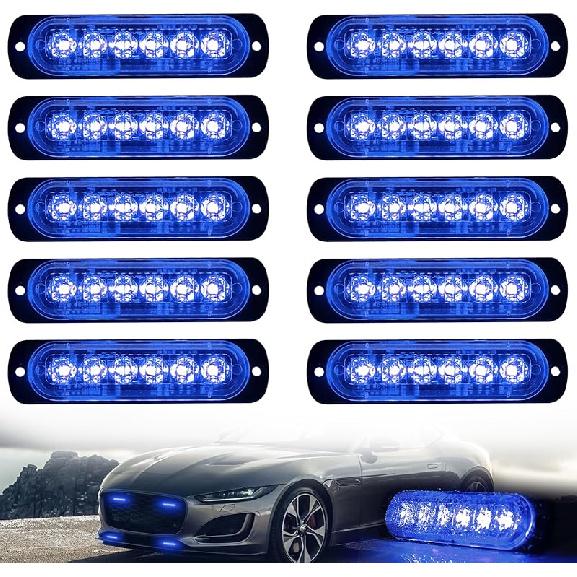 10Pcs LED Emergency Strobe Light, Amber White 6-LED Ultra Slim Surface Mount Flashing Warning Hazard Caution Light Bar For Car Truck Off Road