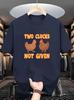Unisex O Neck Tee Two Cartoon Chicken Funny Text Print Cotton Short Sleeve Loose Summer Breathable Daily Casual Basic Wear Top