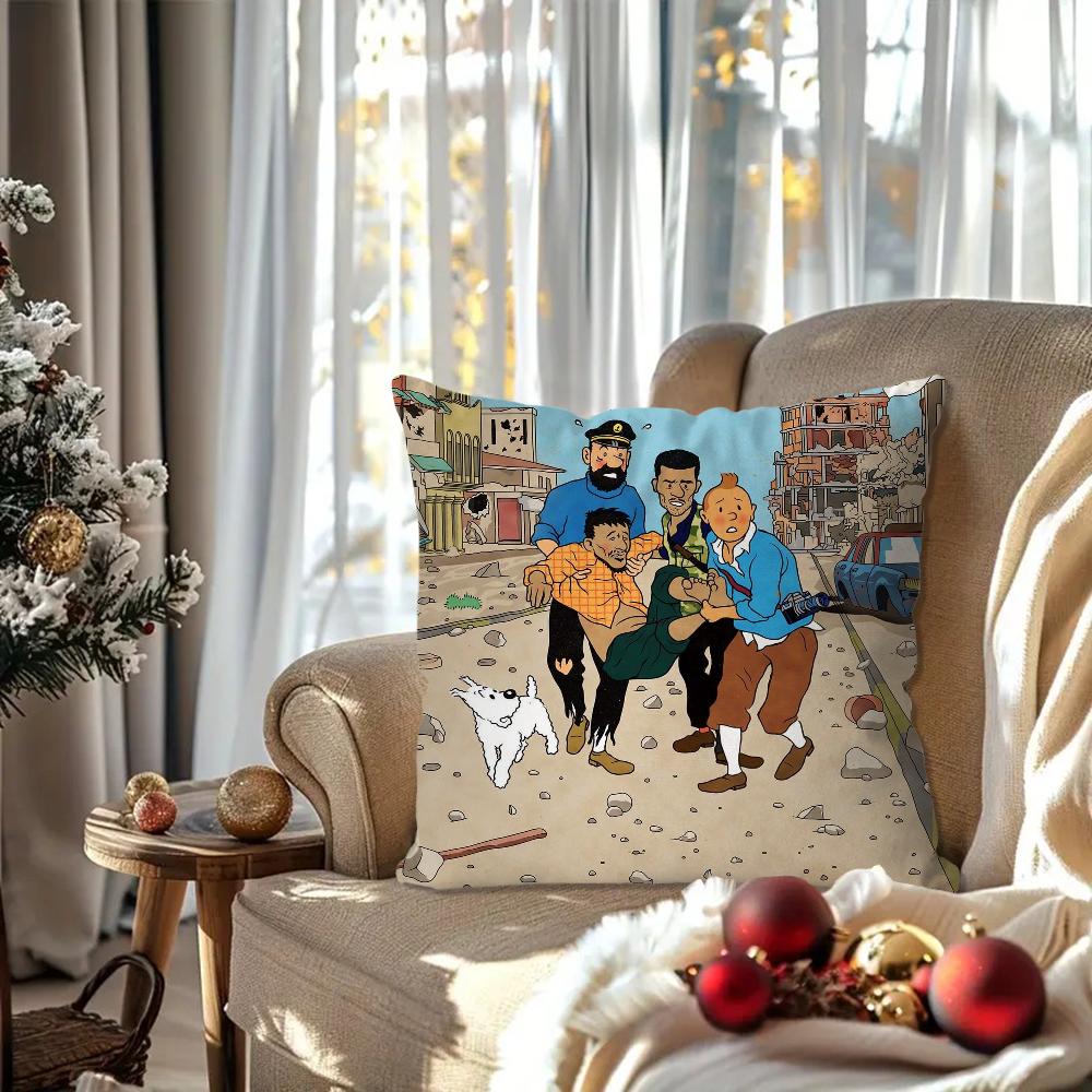 The Adventures of T-Tintin Animation Pillow Case Square Pillow Bedroom Sofa Leisure ComfortCar Living Room Home Decoration 40X40
