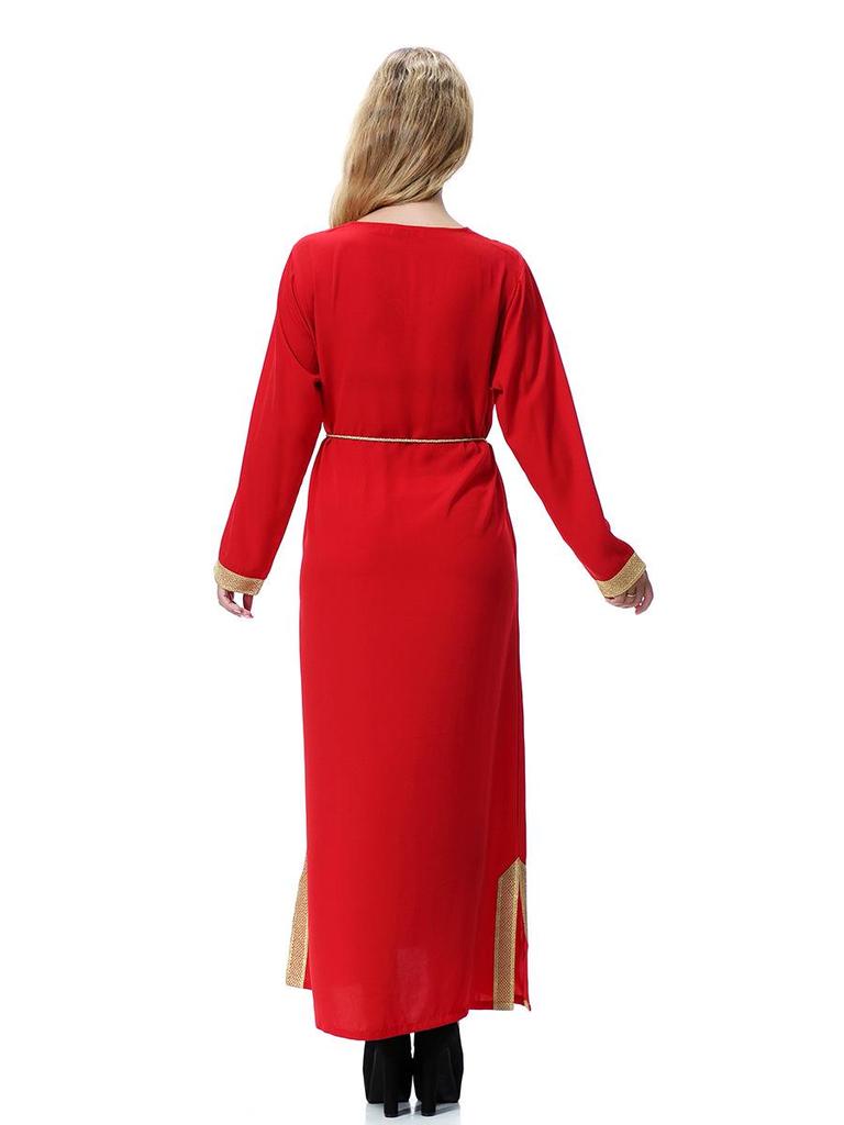Gold Flower Long Sleeve Women's Robe Dress, TH919