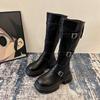 Punk Style Thick Heel Woman Knee High Boots Fashion Belt Buckle Zippers Shoes Female Knight Booties Shoes